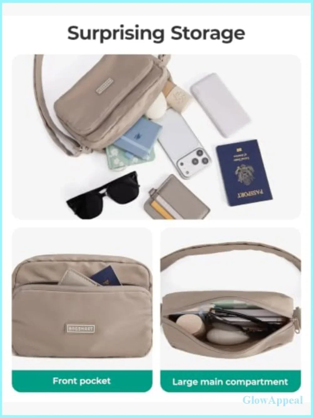 Foldable Crossbody Bag, Small Travel Purse, Water-Resistant Sling
